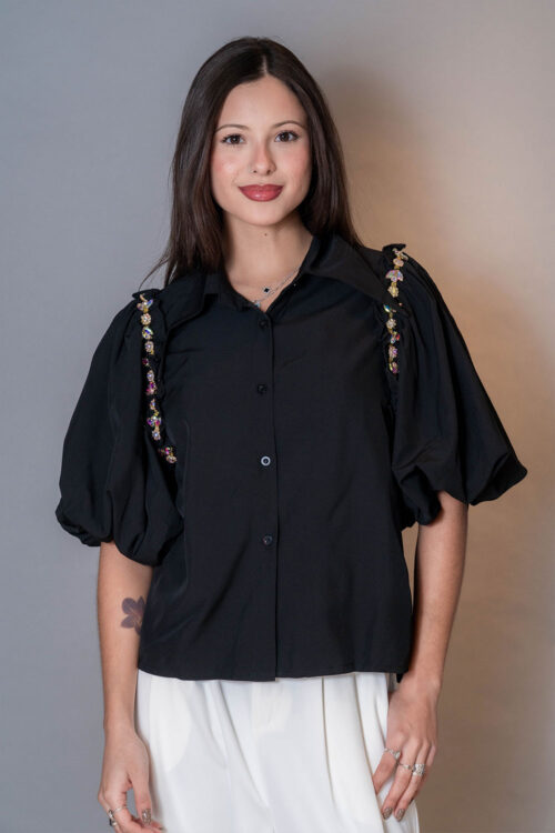 Camisa Manga Globo con Strass