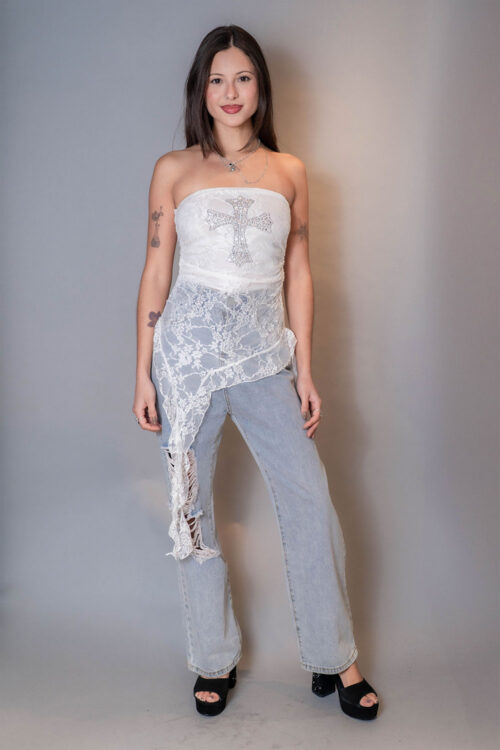 Top Encaje Strapless con Tachas