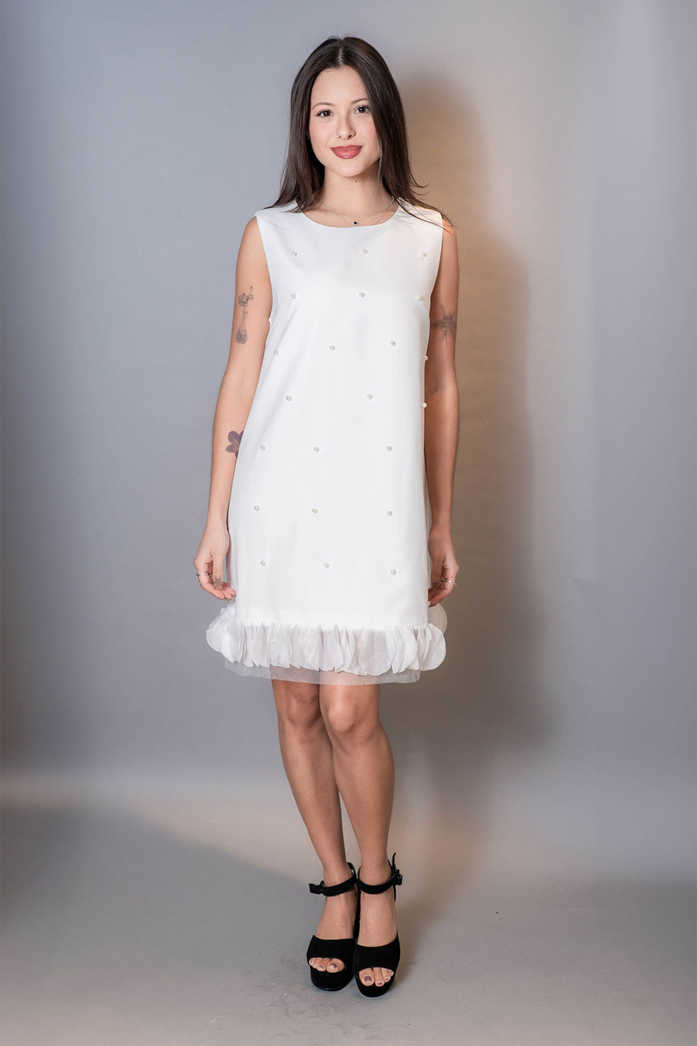 Vestido sin Manga con Perlas