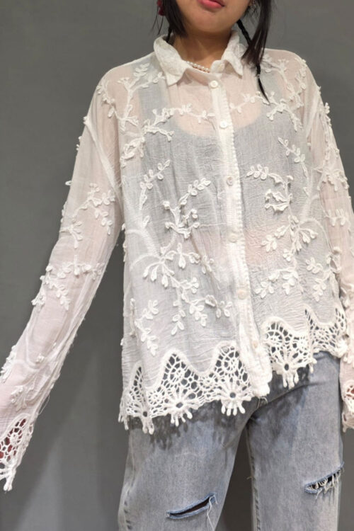 Blusa Broderie con Flores 3D