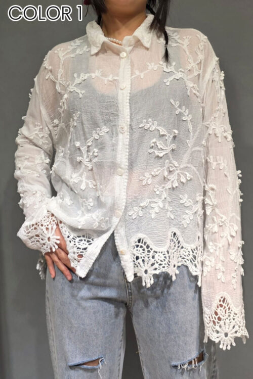 Alternative view of Blusa Broderie con Flores 3D