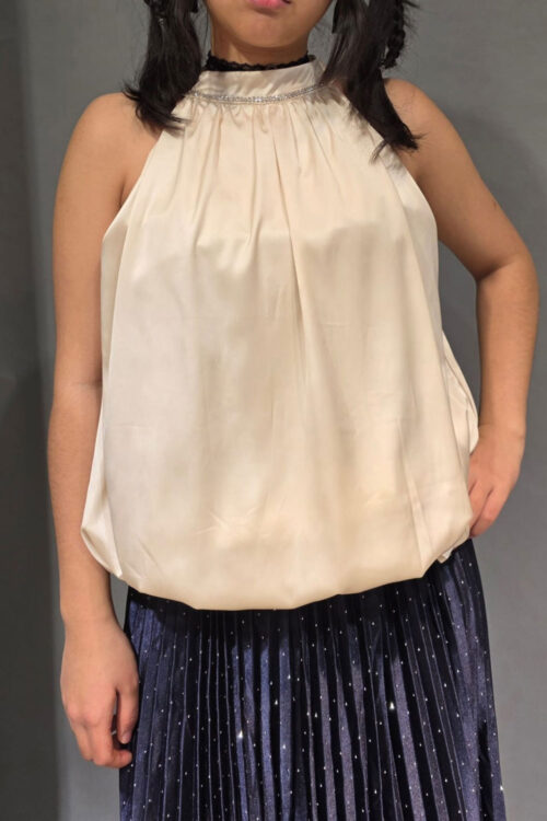 Blusa Globo Halter con Strass