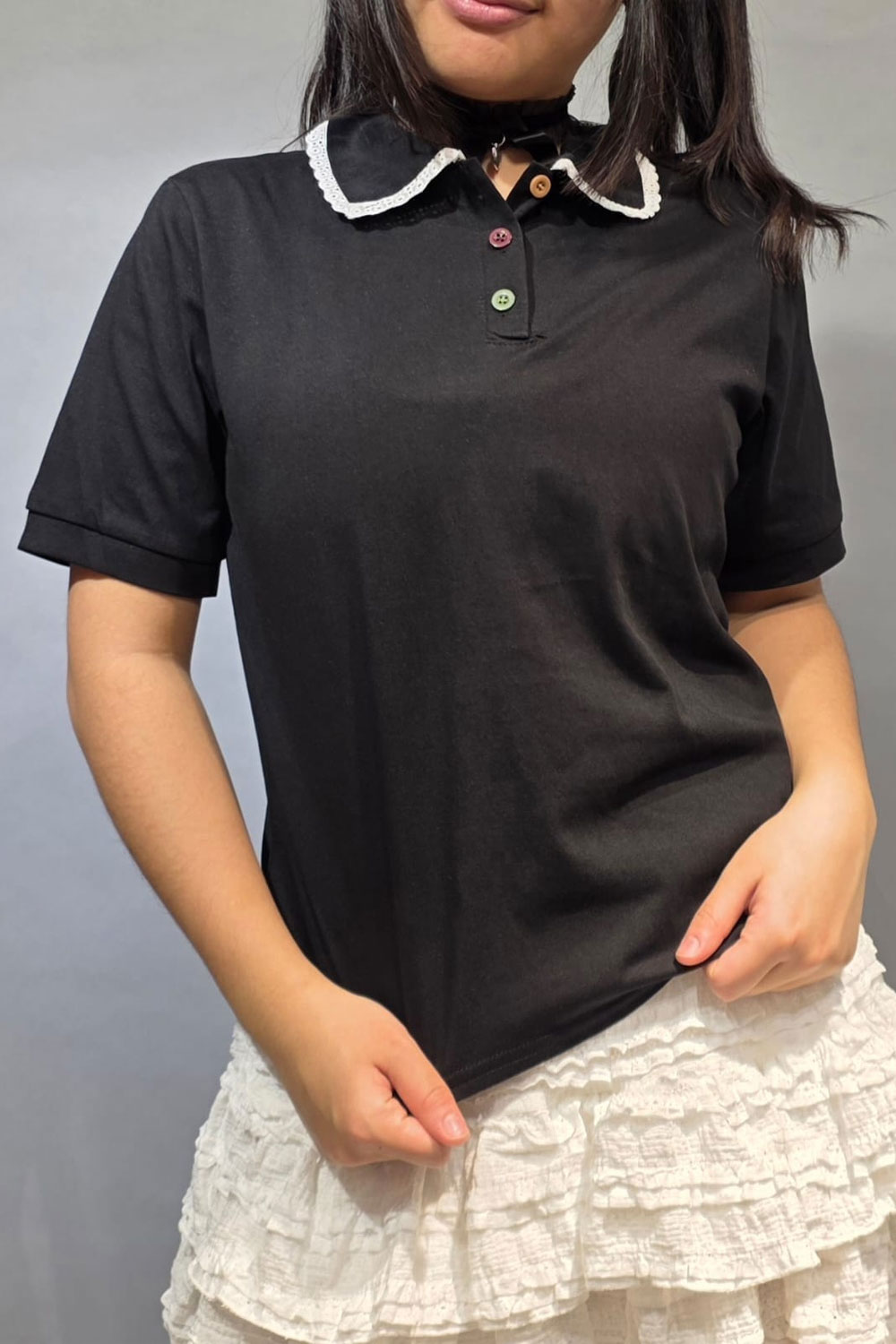 Polera de Algodón con Lycra con Cuello Bobo