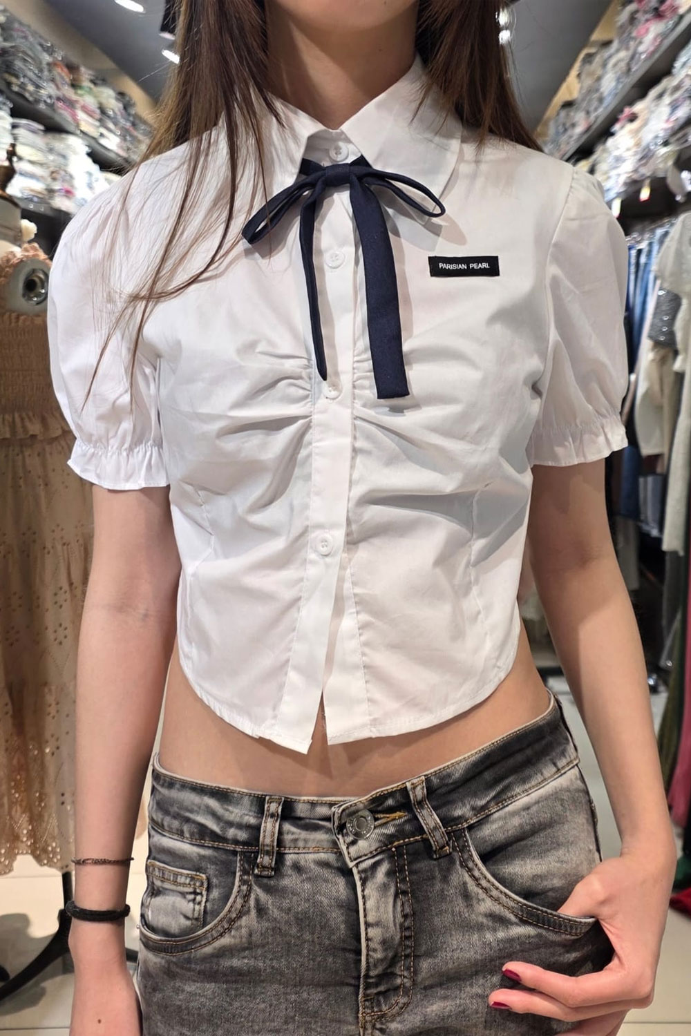 Camisa Crop con Moño