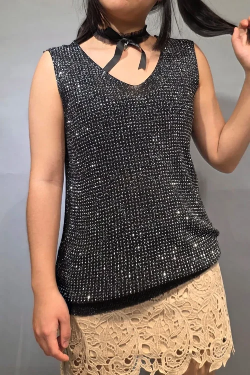 Polera Hilo con Tachas Brillantes
