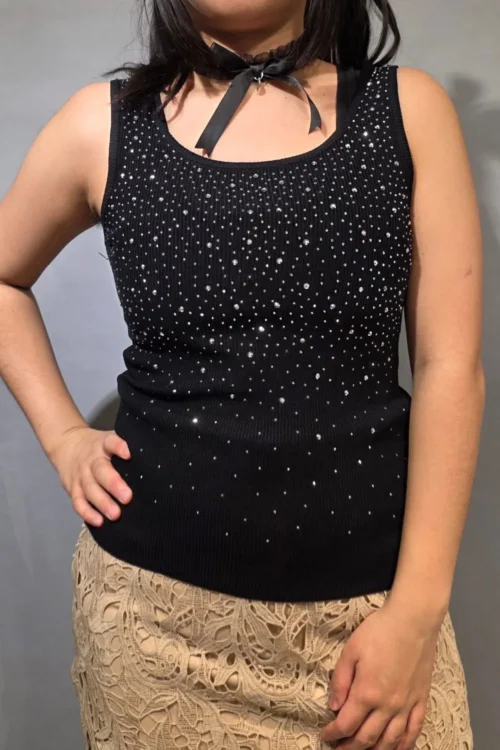 Polera Rib con Tachas Brillantes