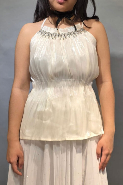Alternative view of Top Halter Peplum con Pedreria