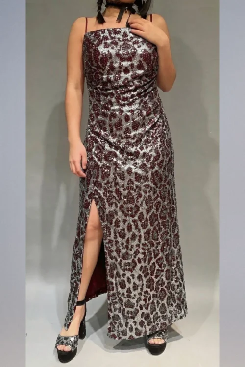 Vestido Largo Animal Print con Lentejuelas